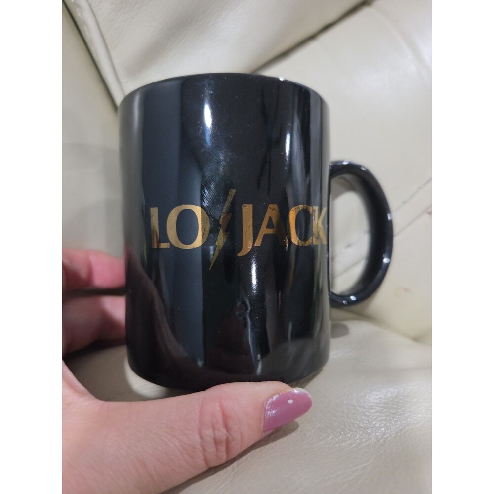 Vintage 1990s LoJack Black & Gold Coffee Mug Cup